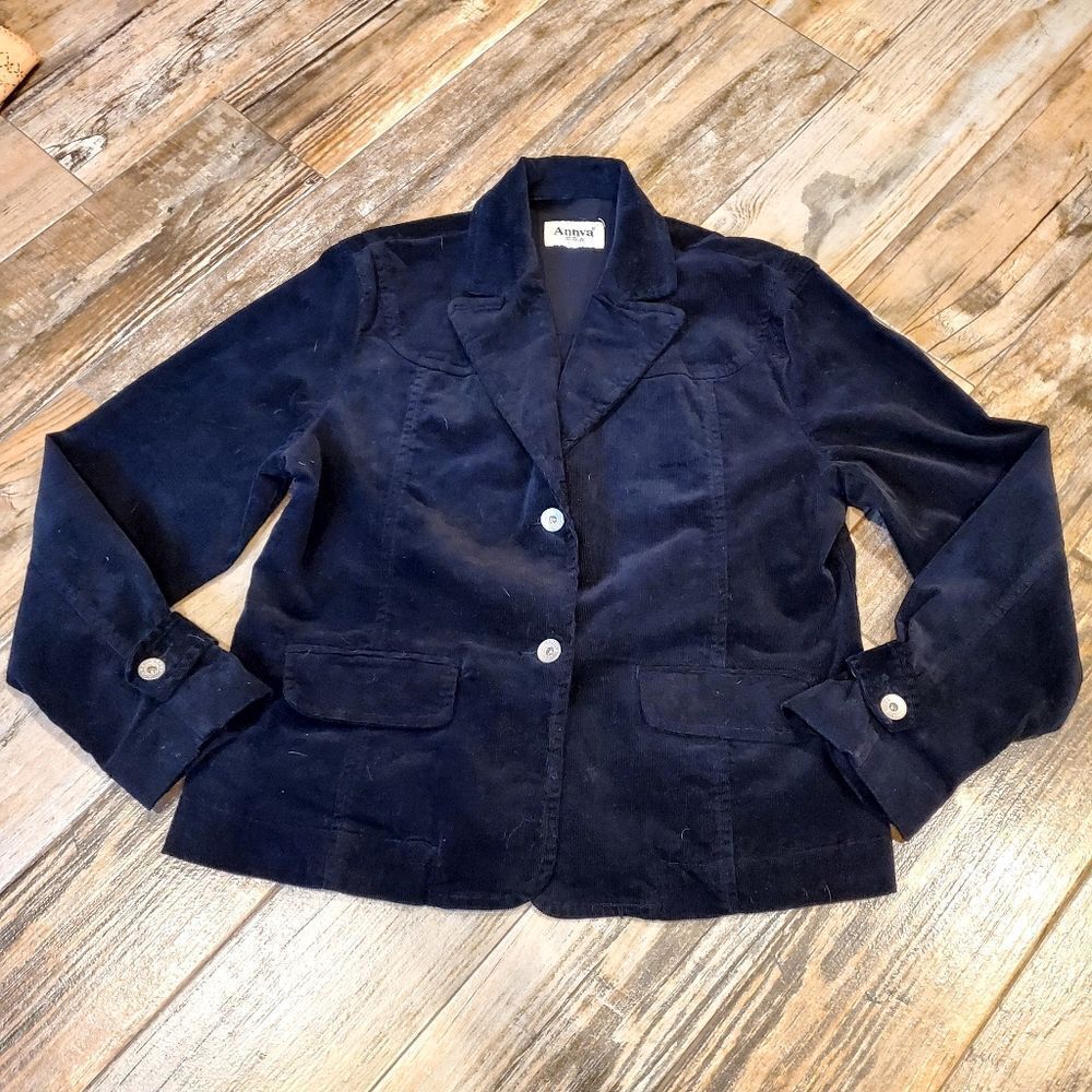 🔹️Annva Jeans USA Black Corduroy Buttoned Front Blazer Jacket XLarge - Picture 1 of 9